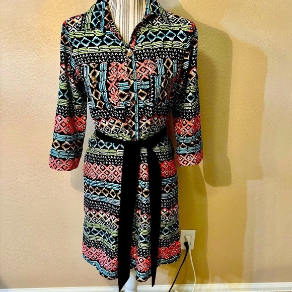 Speed Control Dresses & Skirts - Speed Control Dress Small Black Geometric Pattern Hot Pink Teal Green White